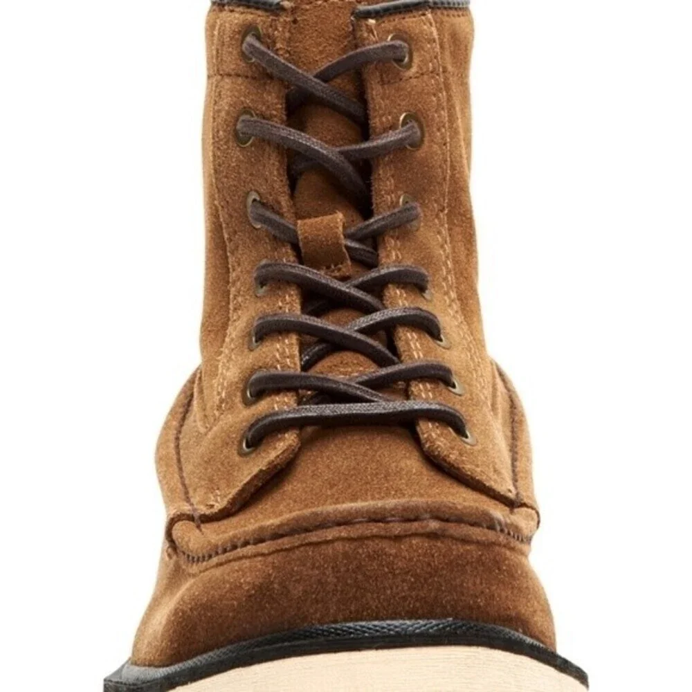 NWT Frye and Co Montana Waxed Suede Moc Toe Wedge Boots 9.5 M Tan Brown - Picture 3 of 11